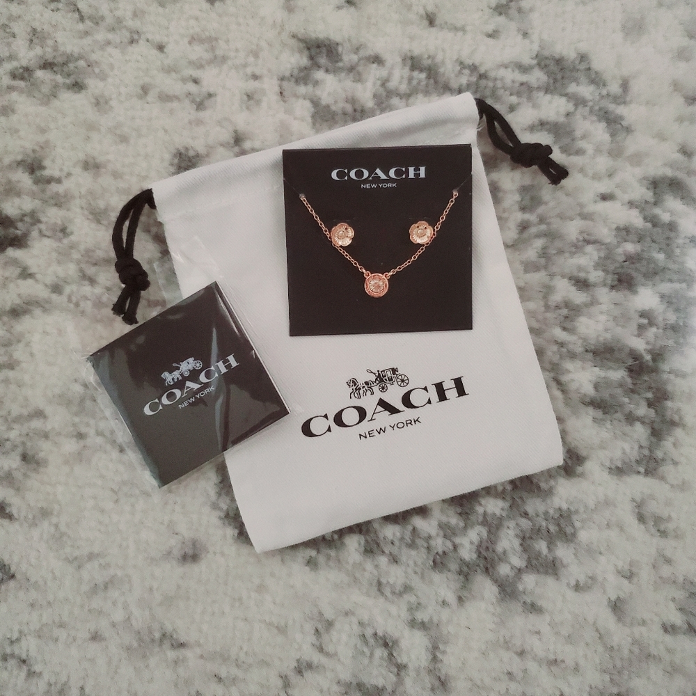 Coach Rose Gold Necklace and Earrings set